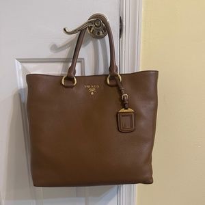 Prada Vitello Phenix Cognac Brown Shopping Tote Bag